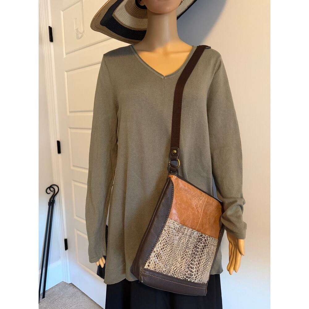 The Sak Caramel Tan Brown Leather Snake Skin Messenger Cross Body Bag - Picture 8 of 9